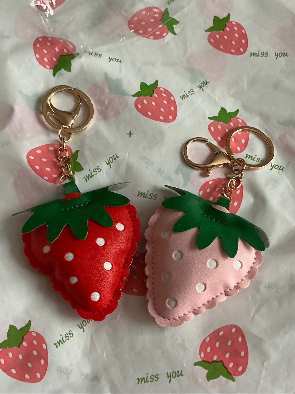 Cute Strawberry Keychain Charm - Red & Pink (2) pieces